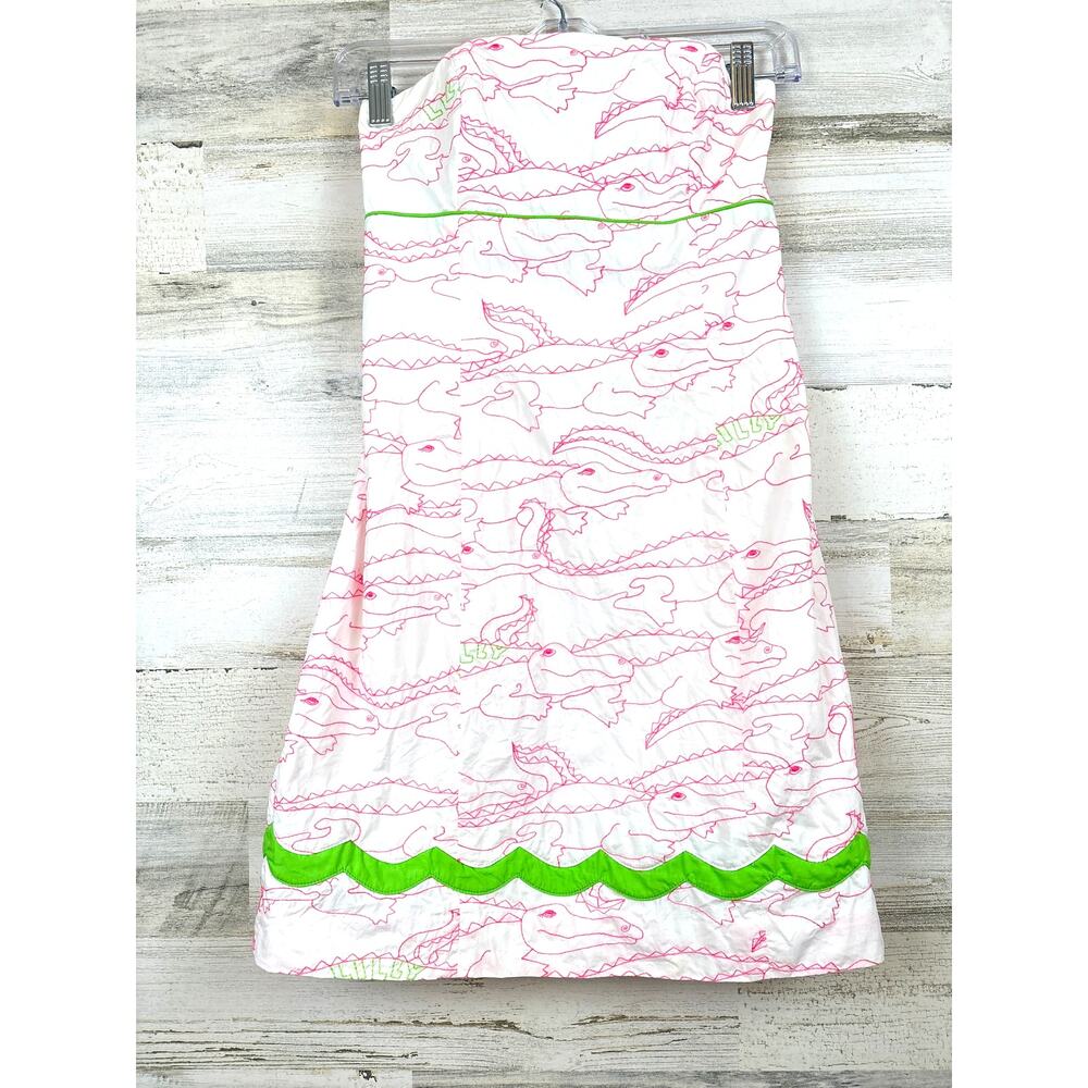 Lilly Pulitzer Womens 2 Multi Franco Alligator Strapless Mini Dress Embroidered